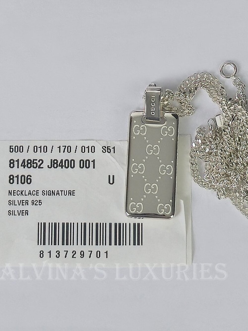 GUCCI NECKLACE MENS SIGNATURE GG LOGO DOG TAG STERLING SILVER - Picture 11 of 15